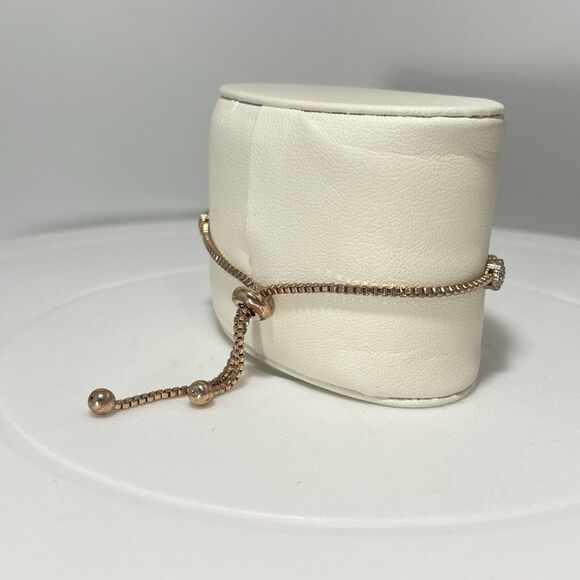 Rose Gold Tone Adjustable Slider Bracelet Clear Rhinestone Cluster 9 Inch - Picture 3 of 7